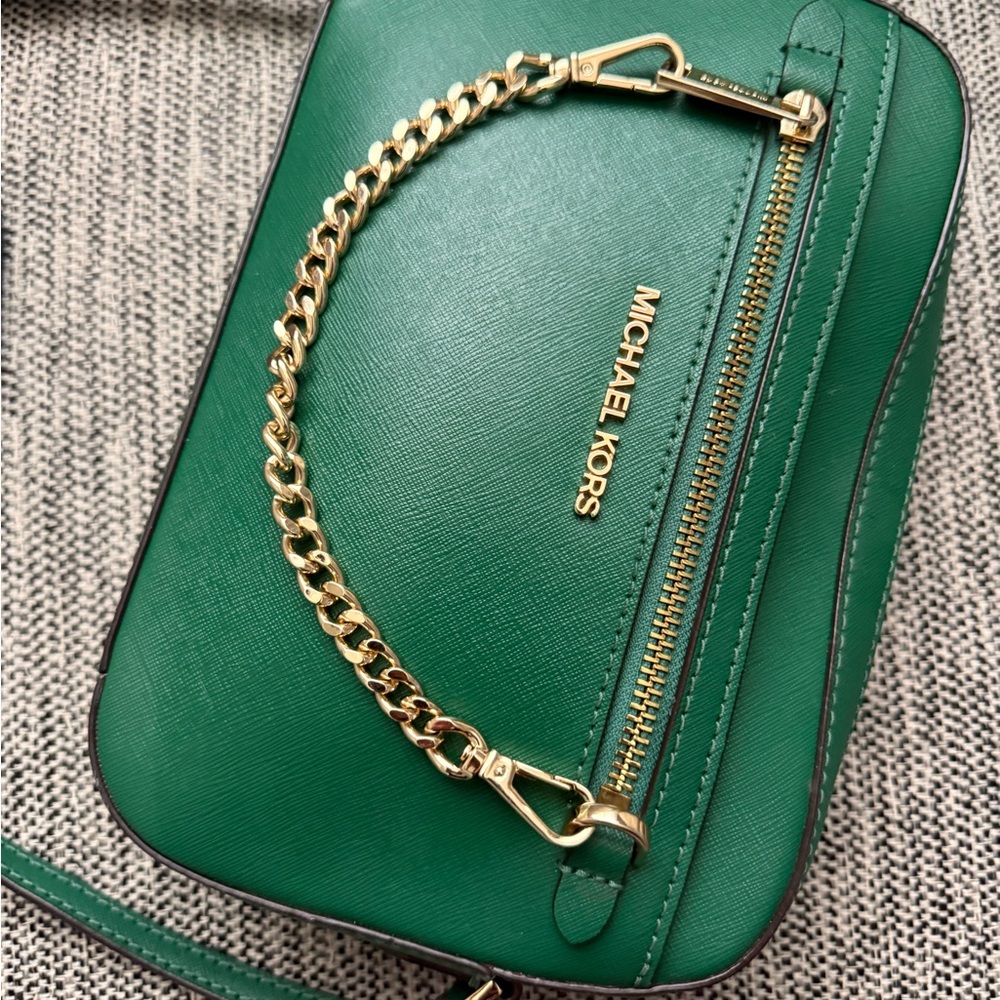 Michael Kors Emerald Saffiano Leather Crossbody with Gold Chain - Picture 6 of 7